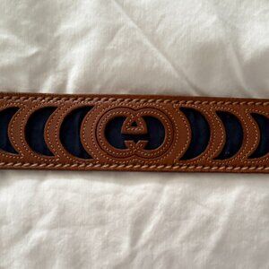 gucci belt, double wrap navy and leather